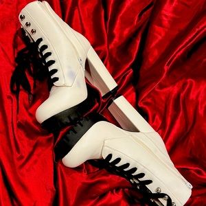 Platform white tie up boots